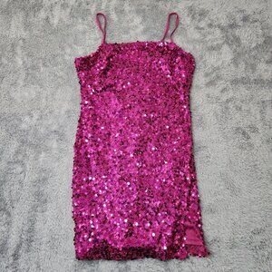 Wild‎ Fable Mini Dress Womens S Pink Sequin With Adjustable Straps & Side Slit